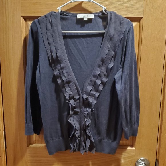 LOFT Sweaters - LOFT Gray Ruffled Cardigan Size Medium